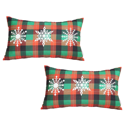 Decorative Christmas Snowflakes Throw Pillow Cover Set of 2 Lumbar 12" x 20" Red & Green for Couch, Bedding