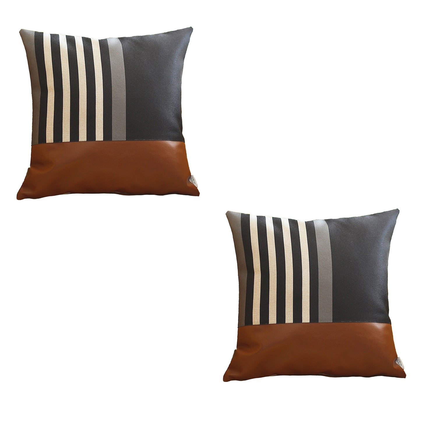 Boho-Chic Set of 2 Handcrafted Decorative Throw Pillow Cover Vegan Faux Leather Geometric Pillowcase for Couch, Bedding