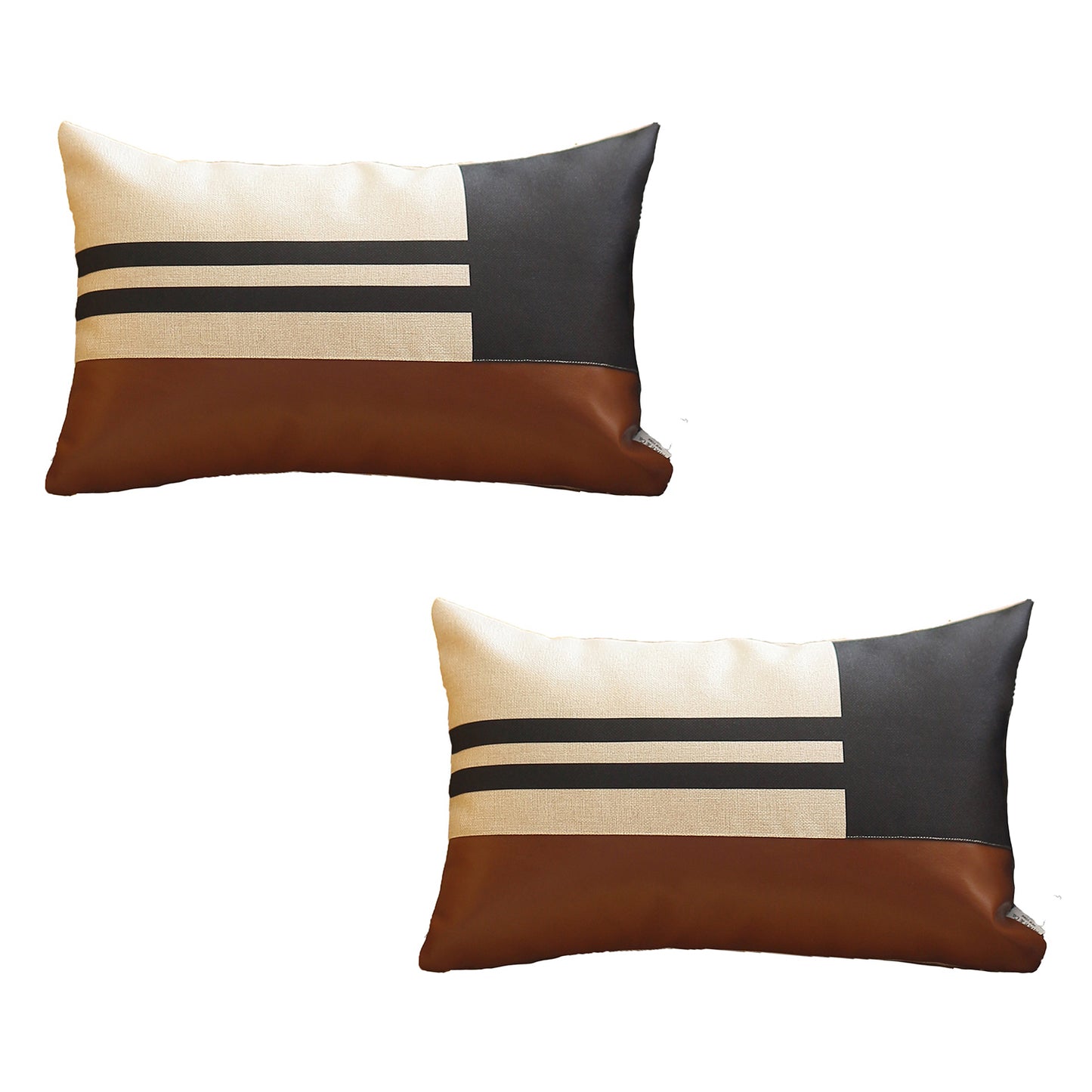 Boho-Chic Set of 2 Handcrafted Decorative Throw Pillow Cover Vegan Faux Leather Geometric Pillowcase for Couch, Bedding