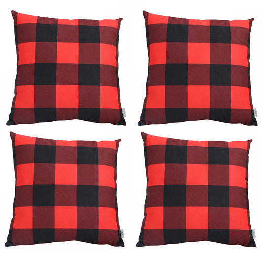 Decorative Christmas Plaid Throw Pillow Cover Set of 4 Square 18" x 18" Red for Couch, Bedding