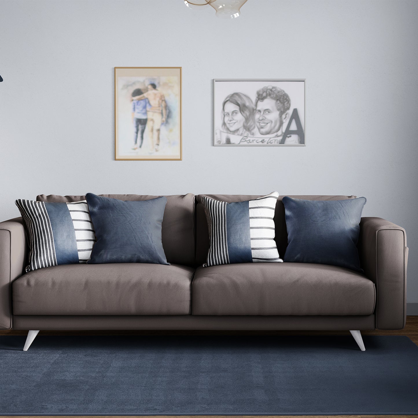 Bohemian Mixed Set of 4 Vegan Faux Leather Navy Blue Geometric Throw Pillow Cover for Couch, Bedding