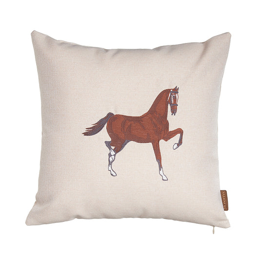Country Embroidered Horse Boho Throw Pillow Cover 18" x 18" Solid Beige & Brown Square for Couch, Bedding