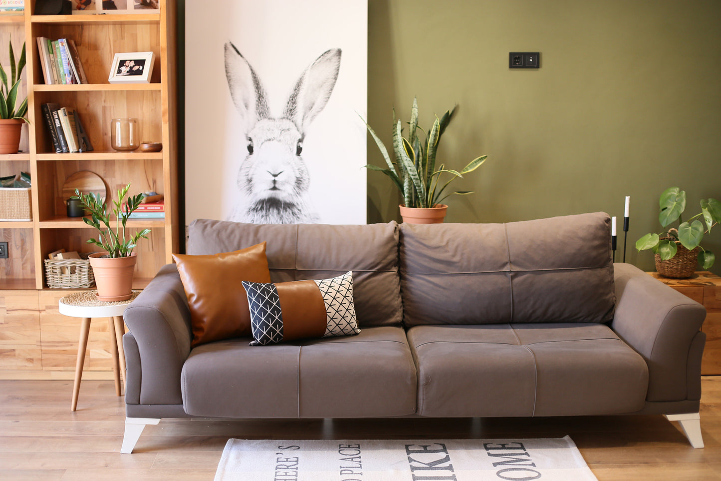 Boho Throw Pillow Brown Mixed Design Set of 2 Vegan Faux Leather Geometric for Couch, Bedding