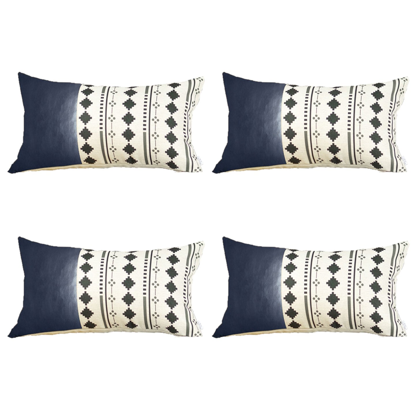 Bohemian Set of 4 Handmade Decorative Throw Pillow Vegan Faux Leather Geometric for Couch, Bedding