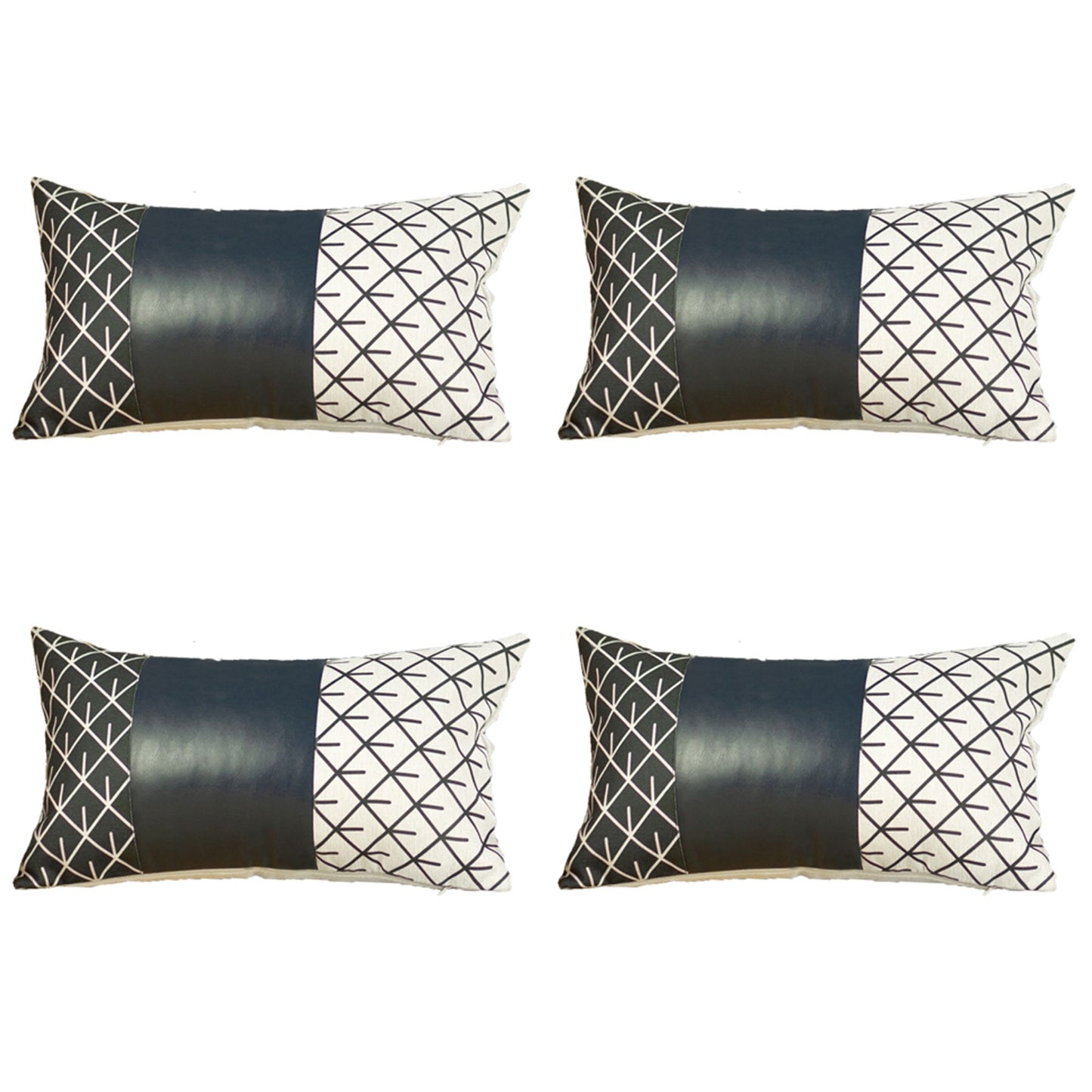 Bohemian Set of 4 Handmade Decorative Throw Pillow Vegan Faux Leather Geometric for Couch, Bedding