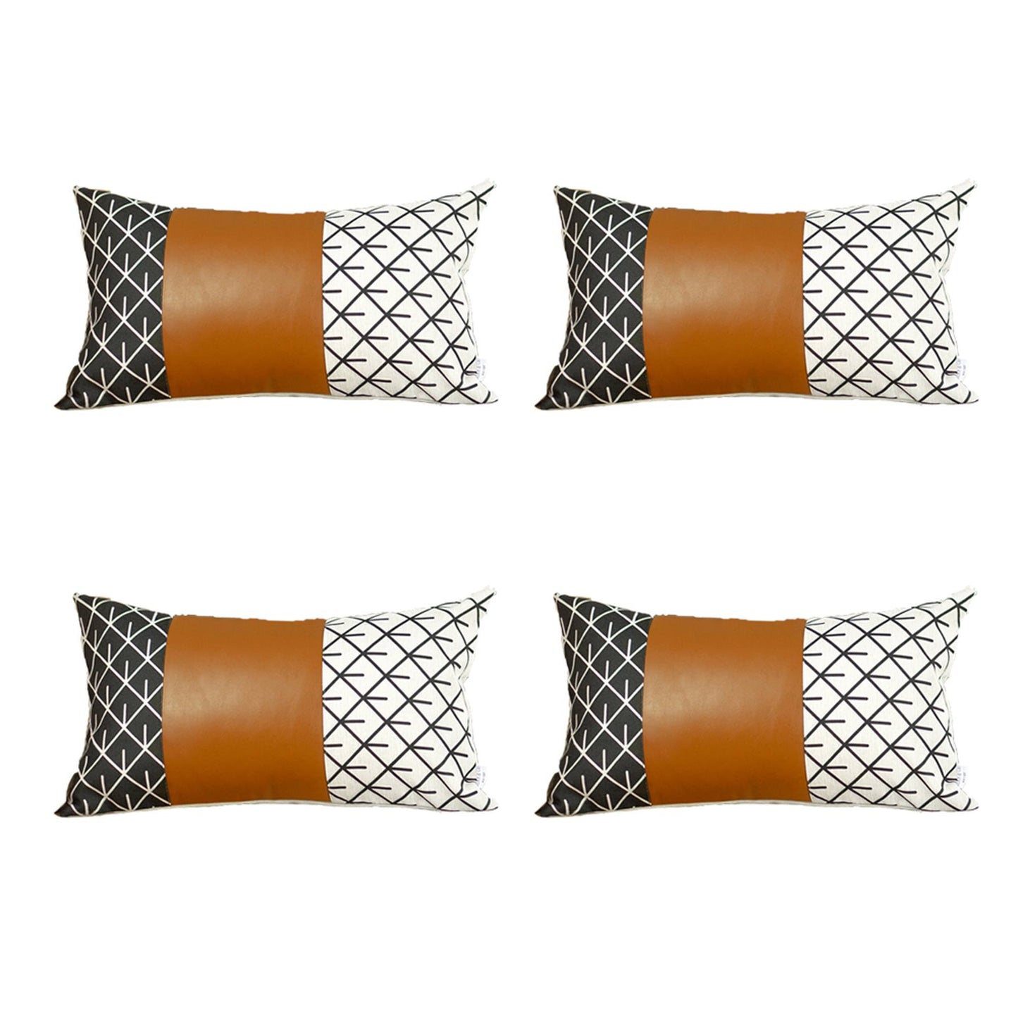 Bohemian Set of 4 Handmade Decorative Throw Pillow Vegan Faux Leather Geometric for Couch, Bedding