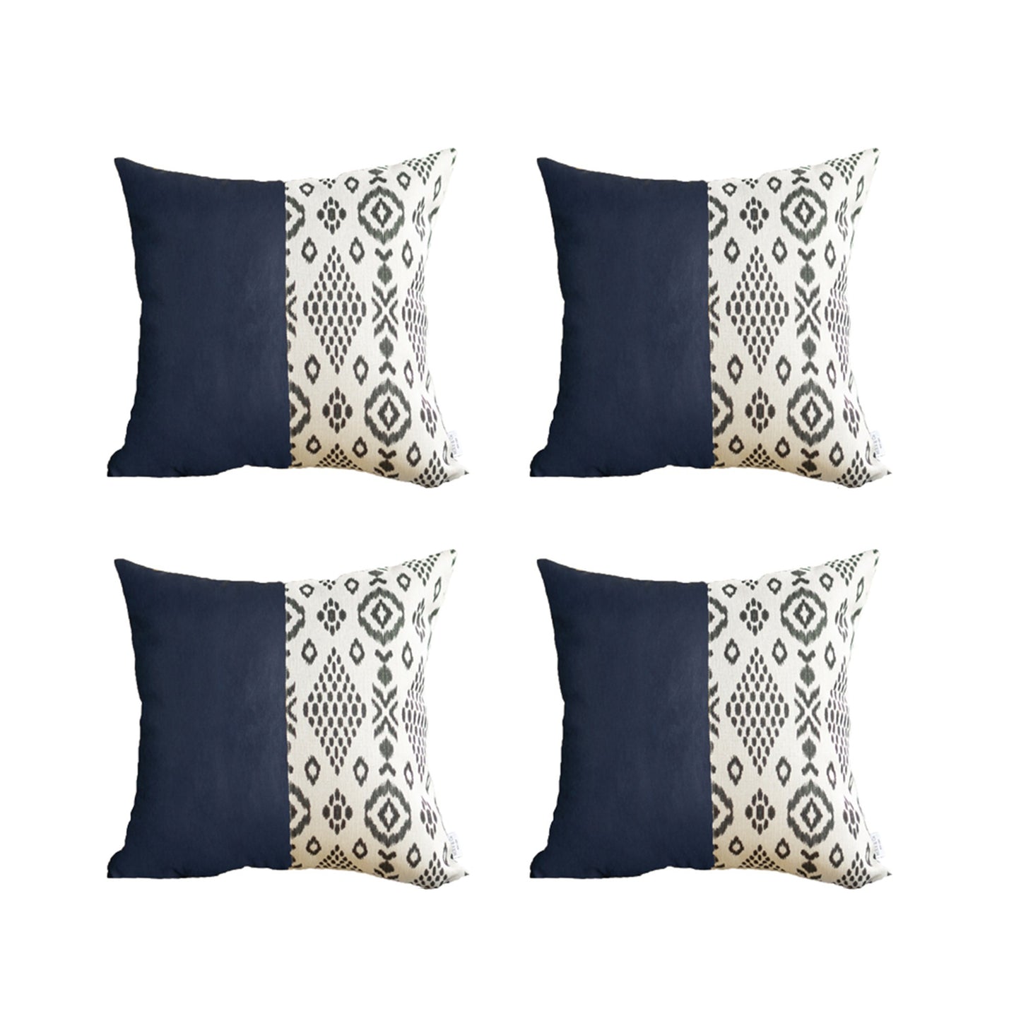 Bohemian Set of 4 Handmade Decorative Throw Pillow Vegan Faux Leather Geometric Square for Couch, Bedding