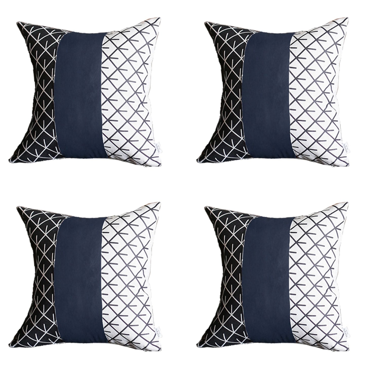 Bohemian Set of 4 Handmade Decorative Throw Pillow Vegan Faux Leather Geometric for Couch, Bedding