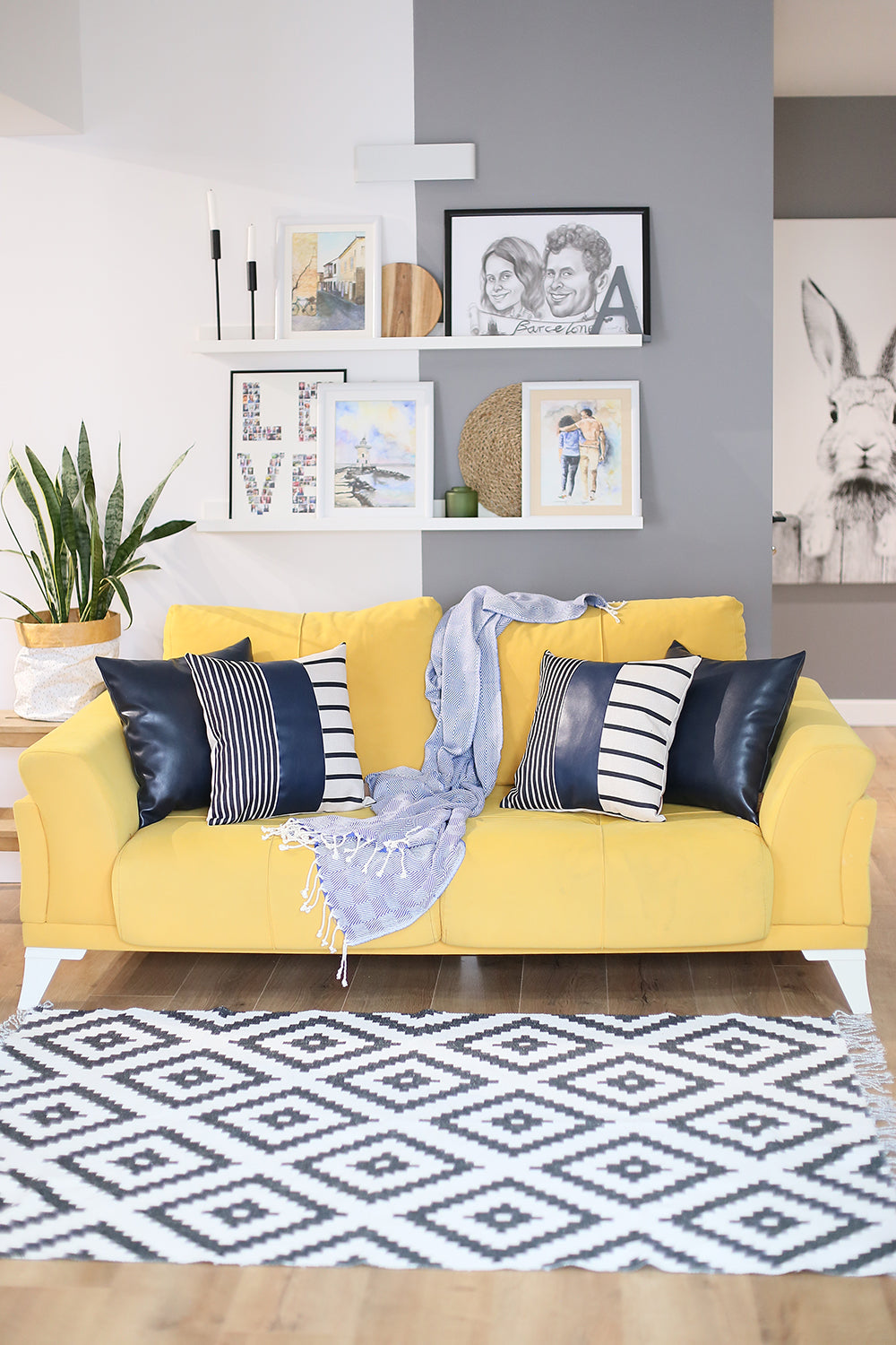 Boho Throw Pillow 17" x 17" Navy Blue Mixed Design Set of 4 Vegan Faux Leather Geometric for Couch, Bedding