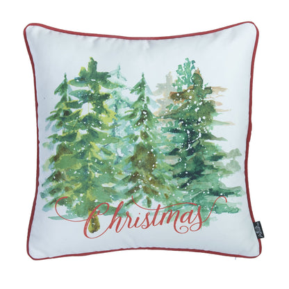 Decorative Christmas Trees Single Throw Pillow Cover 18" x 18" White & Green Square for Couch, Bedding - Apolena