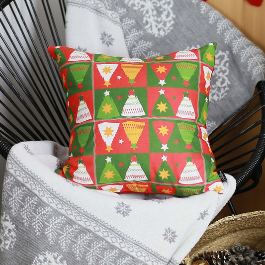 Christmas Trees Decorative Single Throw Pillow 18" x 18" Red & Green Square for Couch, Bedding