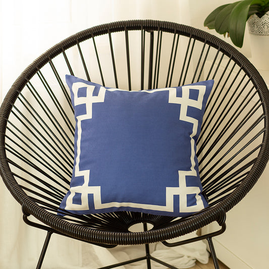 Geometric Blue&White Square Throw Pillow Cover - Apolena