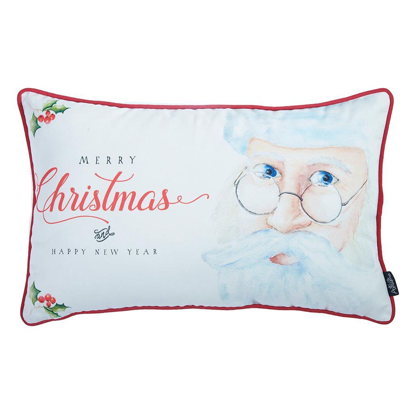 Christmas Santa Decorative Single Throw Pillow 12" x 20" White & Red Lumbar for Couch, Bedding