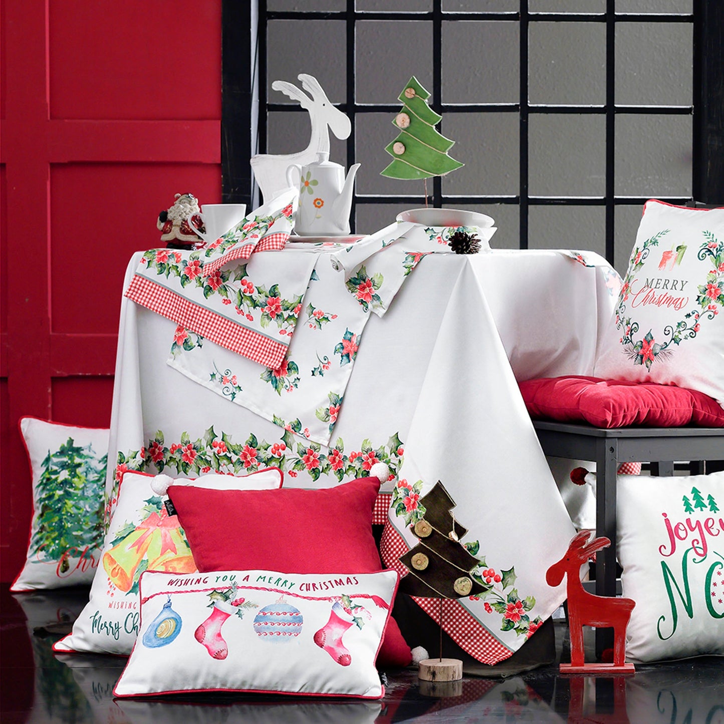 Christmas Santa Decorative Single Throw Pillow 12" x 20" White & Red Lumbar for Couch, Bedding