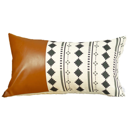 Boho Handcrafted Decorative Single Throw Pillow Cover Vegan Faux Leather Geometric for Couch, Bedding