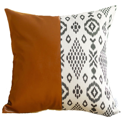 Boho Handcrafted Decorative Single Throw Pillow Cover Vegan Faux Leather Geometric Square for Couch, Bedding