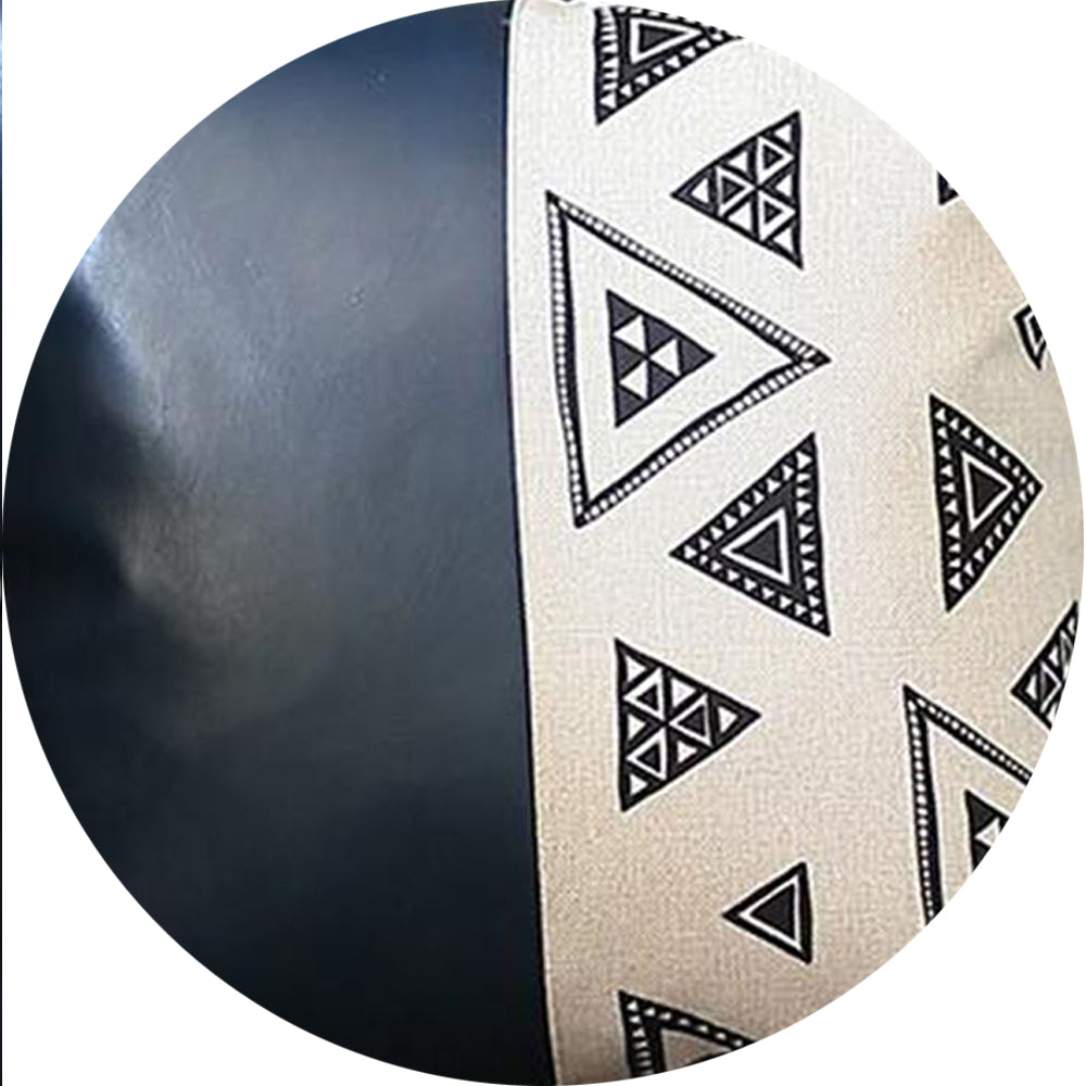 Boho Handcrafted Decorative Single Throw Pillow Cover Vegan Faux Leather Geometric Square for Couch, Bedding