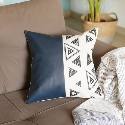 Boho Handcrafted Decorative Single Throw Pillow Cover Vegan Faux Leather Geometric Square for Couch, Bedding