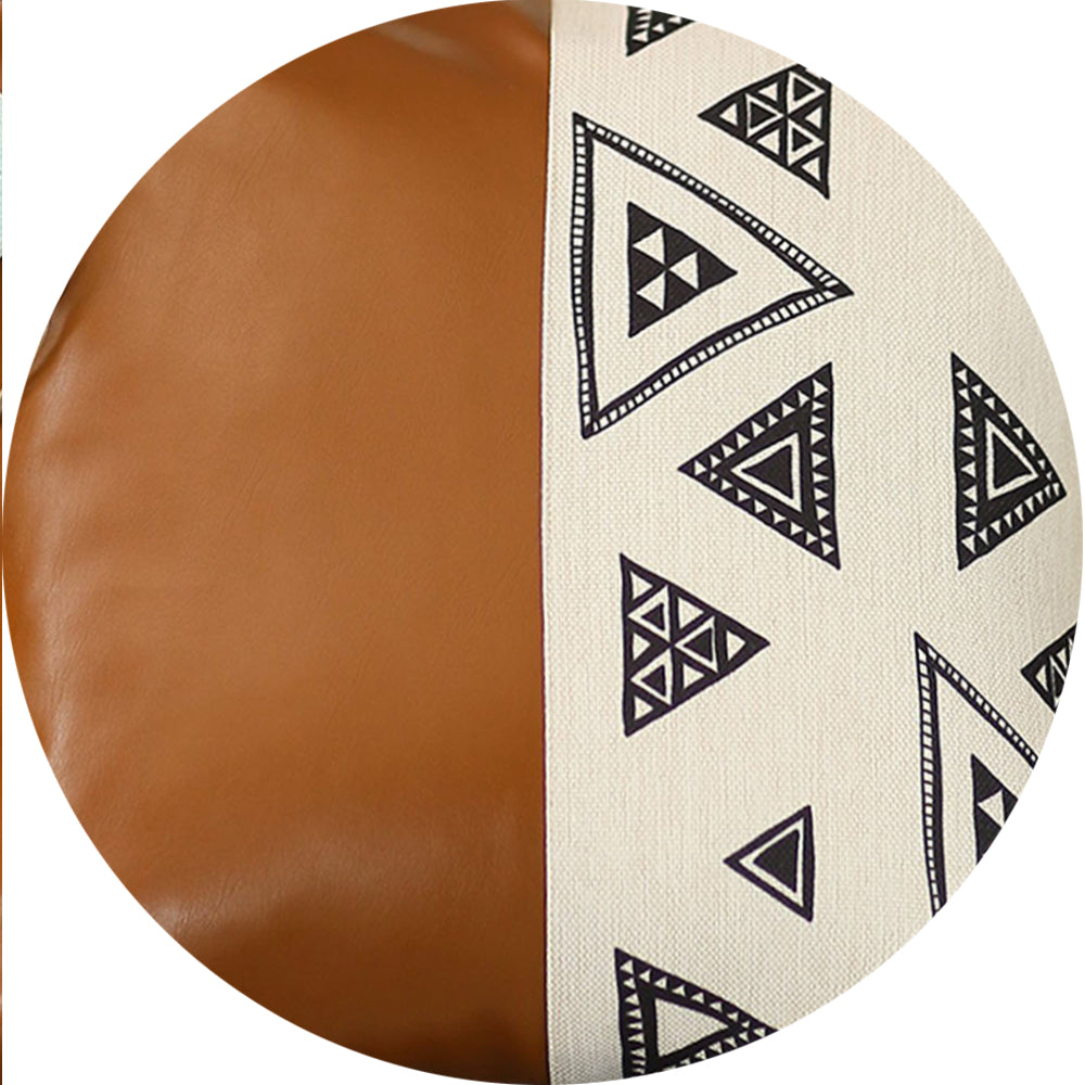 Boho Handcrafted Decorative Single Throw Pillow Cover Vegan Faux Leather Geometric Square for Couch, Bedding