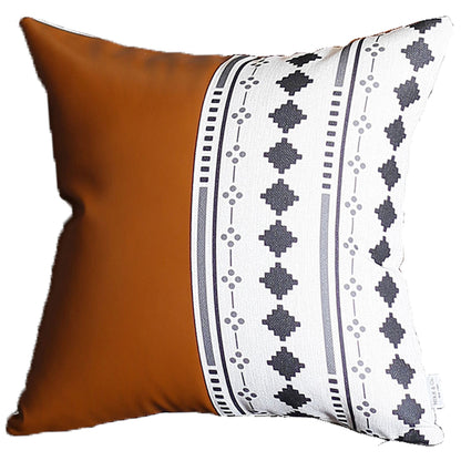 Boho Handcrafted Decorative Single Throw Pillow Cover Vegan Faux Leather Geometric for Couch, Bedding