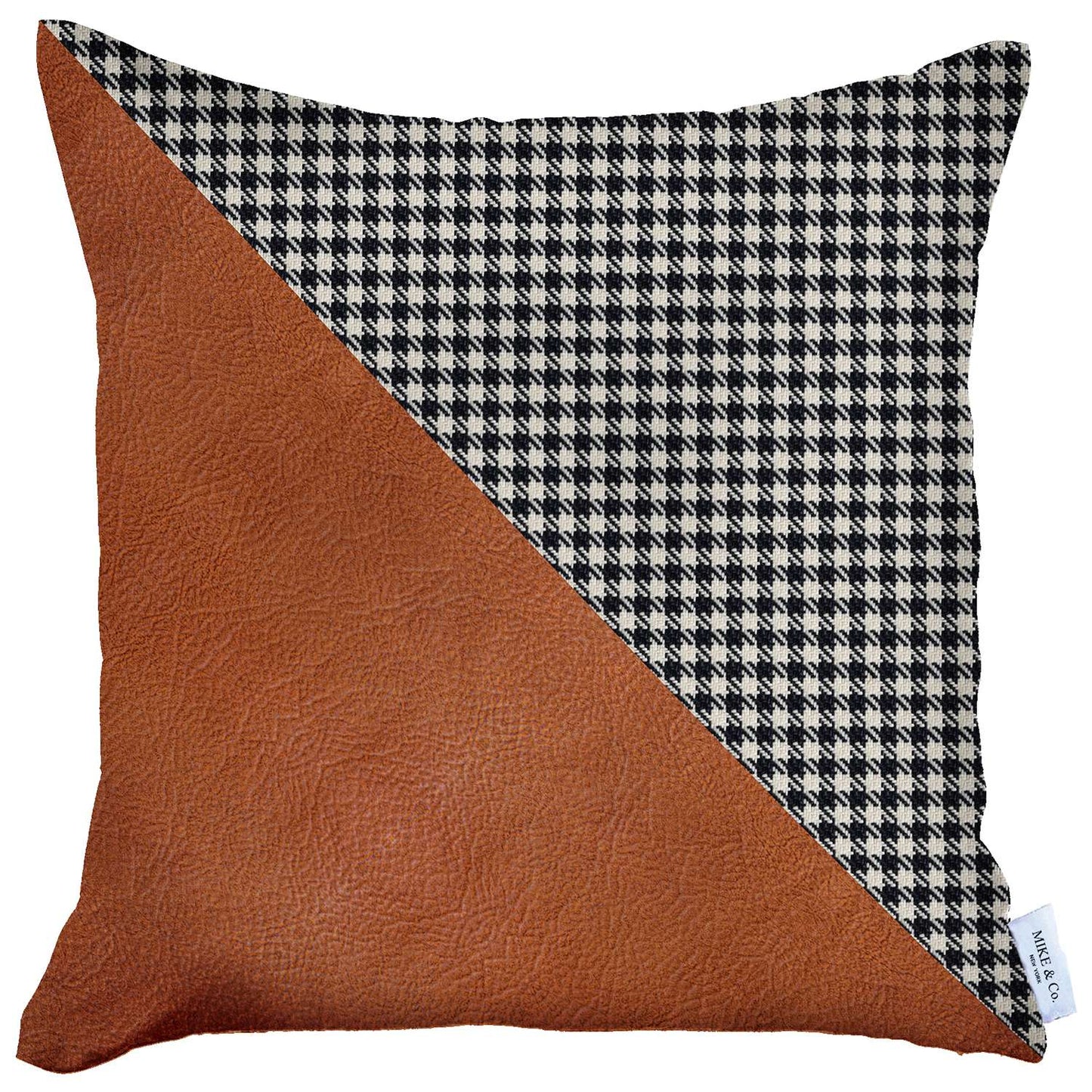 Bohemian Handmade Decorative Throw Pillow Vegan Faux Leather Houndstooth 18" x 18" Square for Couch, Bedding