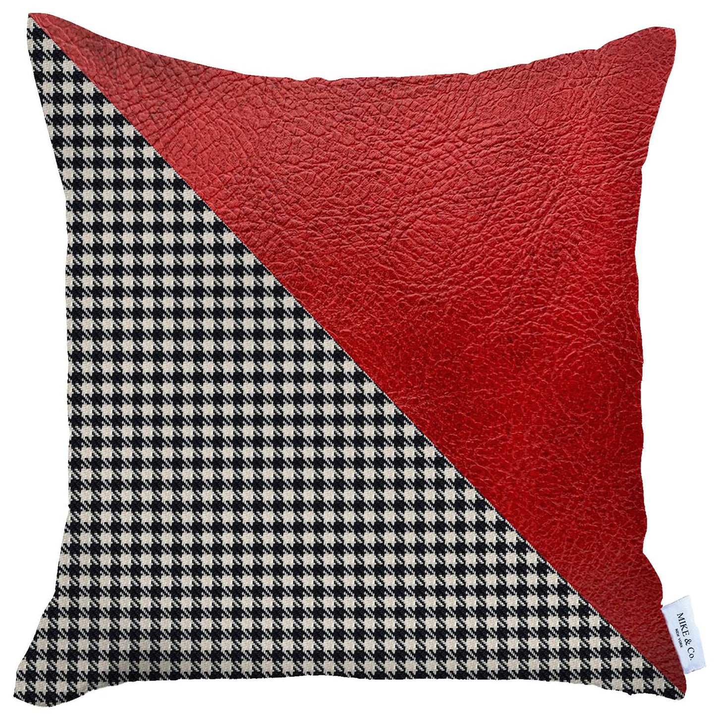 Bohemian Handmade Decorative Throw Pillow Vegan Faux Leather Houndstooth 18" x 18" Square for Couch, Bedding