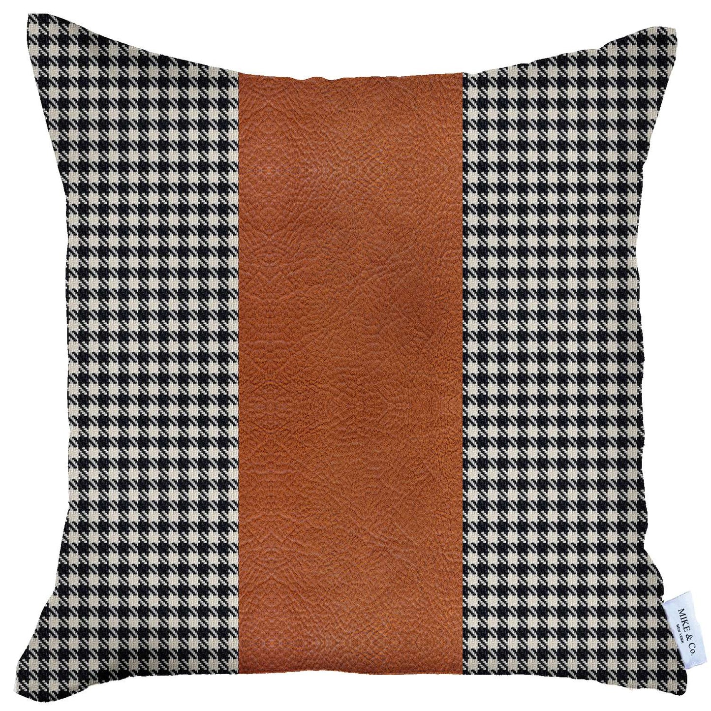 Bohemian Handmade Decorative Throw Pillow Vegan Faux Leather Houndstooth for Couch, Bedding