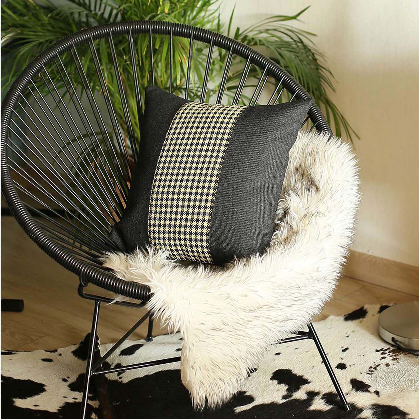 Boho-Chic Handcrafted Decorative Single Throw Pillow Cover Houndstooth Pillowcase for Couch, Bedding