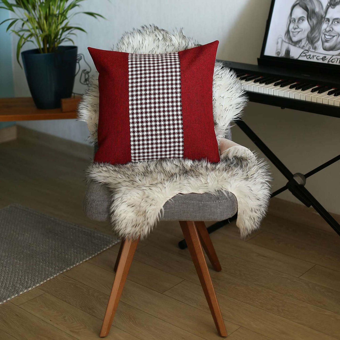 Boho-Chic Handcrafted Decorative Single Throw Pillow Cover Houndstooth Pillowcase for Couch, Bedding