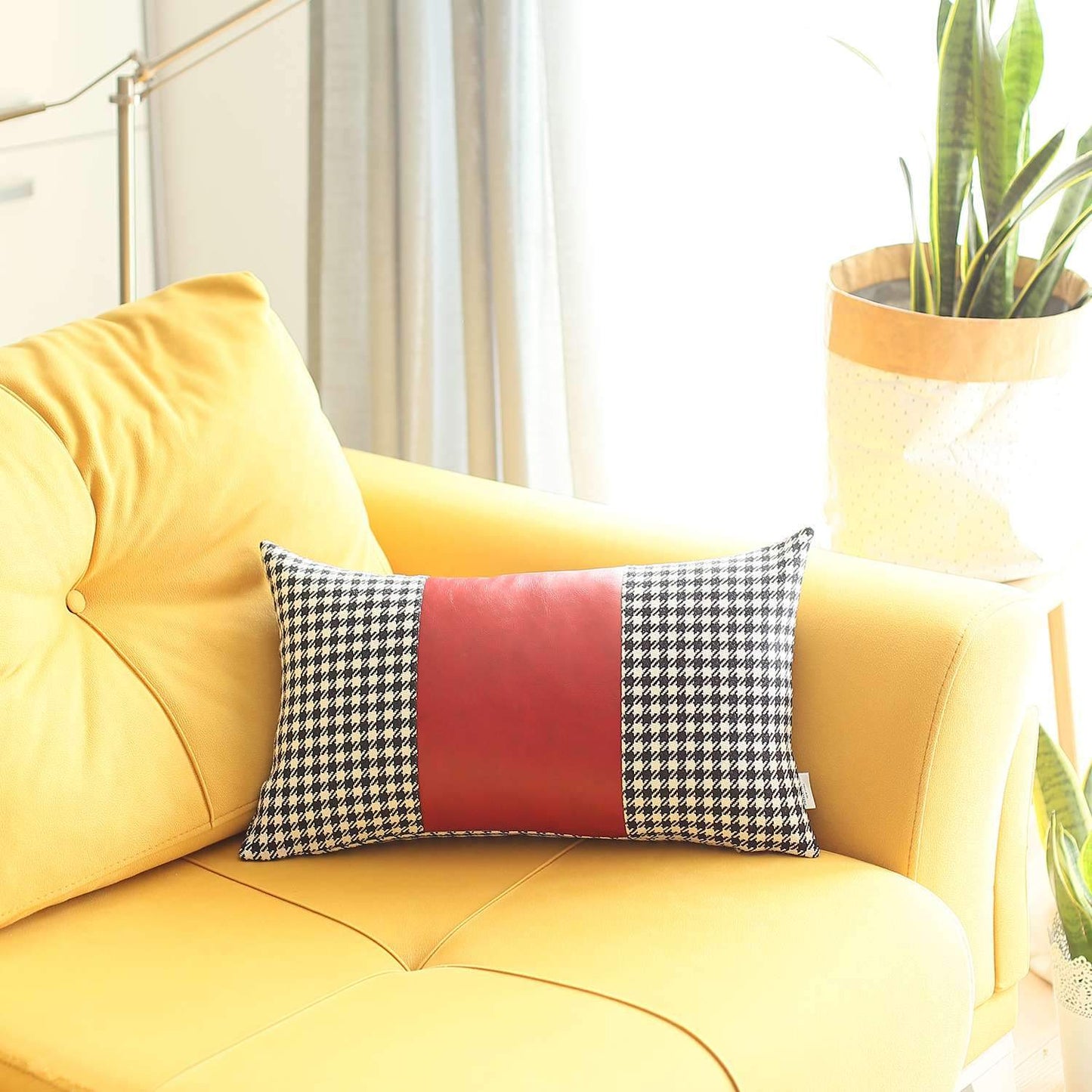 Bohemian Handmade Decorative Throw Pillow Vegan Faux Leather Houndstooth for Couch, Bedding