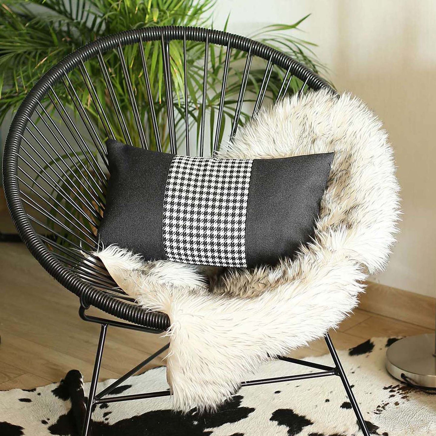 Boho-Chic Handcrafted Decorative Single Throw Pillow Cover Houndstooth Pillowcase for Couch, Bedding