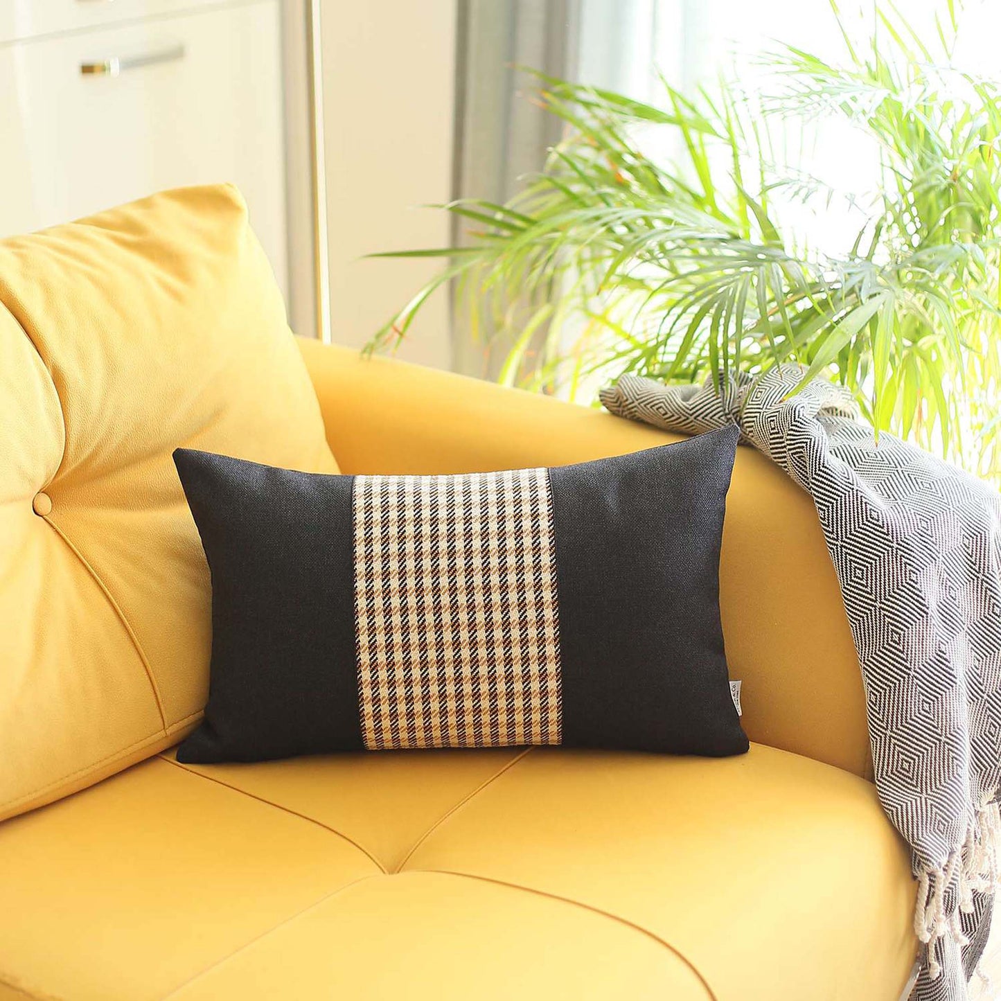 Boho-Chic Handcrafted Decorative Single Throw Pillow Cover Houndstooth Pillowcase for Couch, Bedding