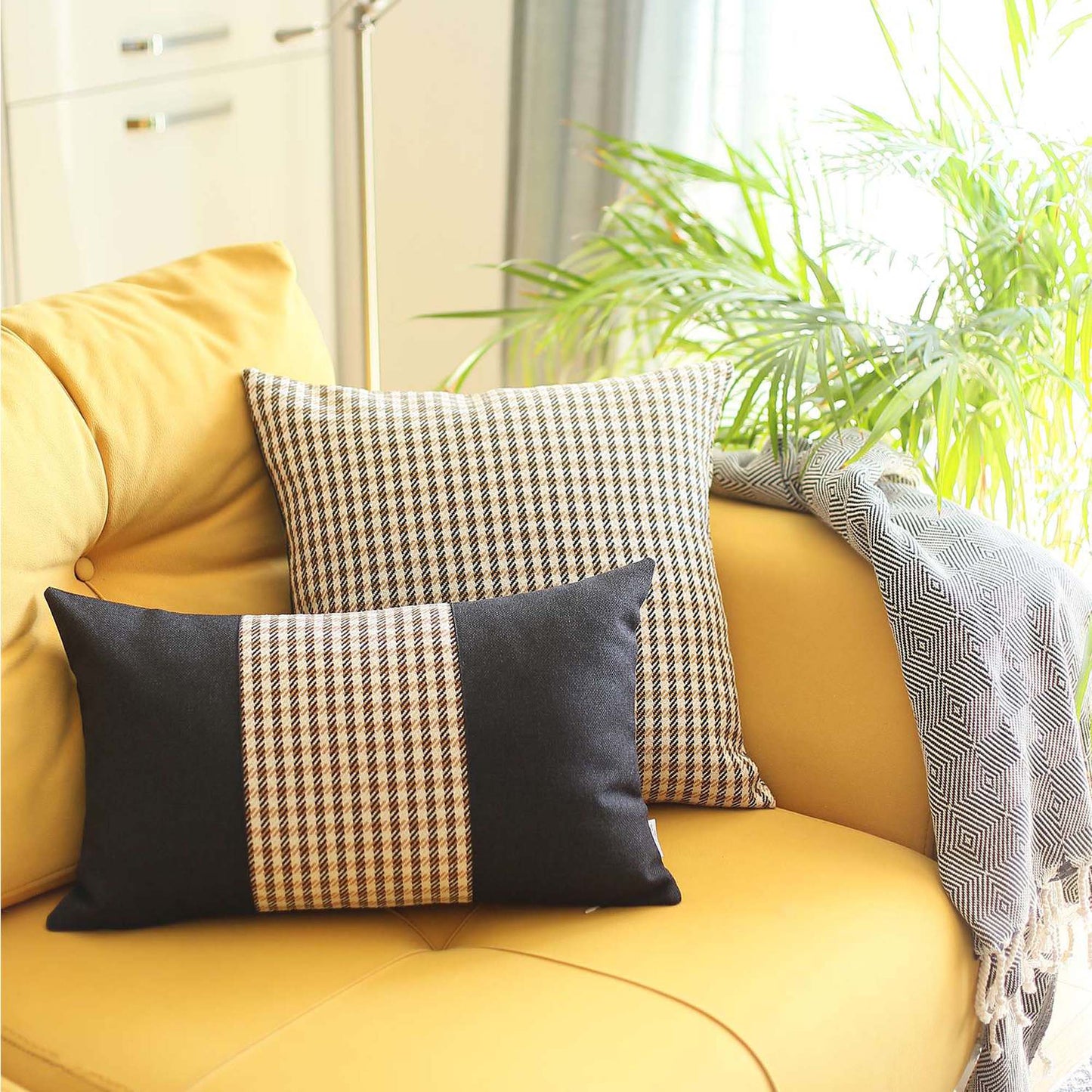 Boho-Chic Handcrafted Decorative Single Throw Pillow Cover Houndstooth Pillowcase for Couch, Bedding