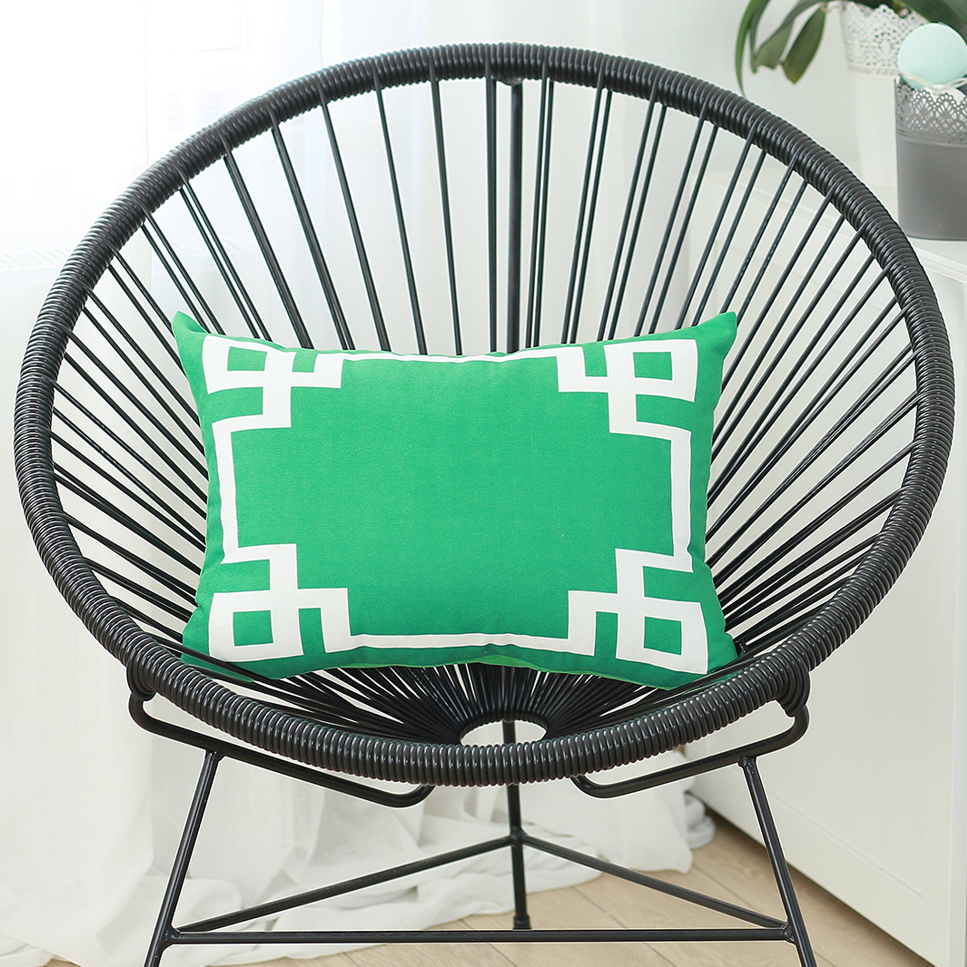 Geometric Green&White Square Throw Pillow Cover - Apolena