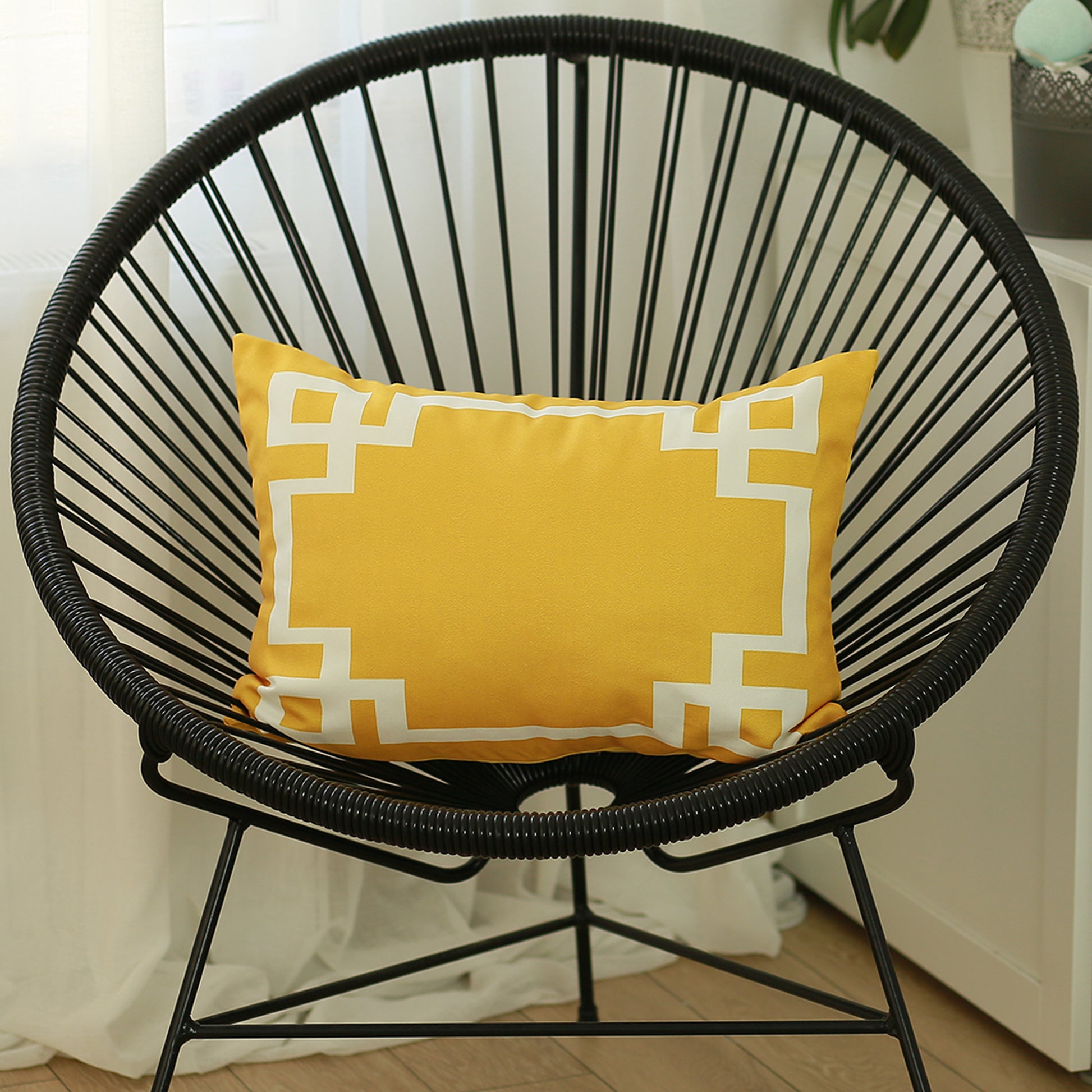 Geometric Yellow&White Square Throw Pillow Cover - Apolena