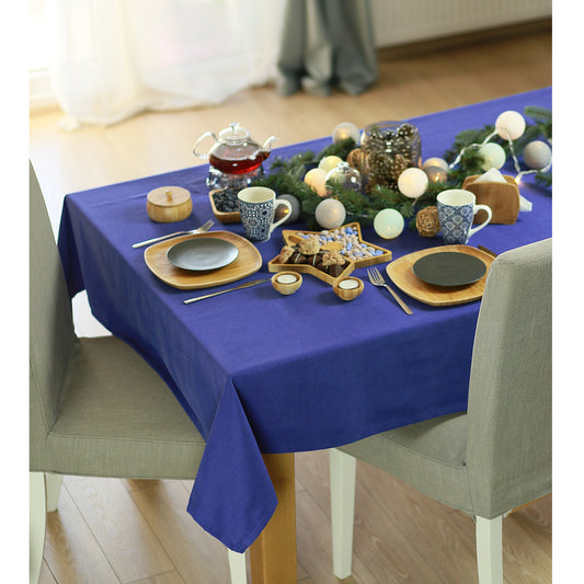 Merry Christmas Solid Blue Decorative Tablecloth