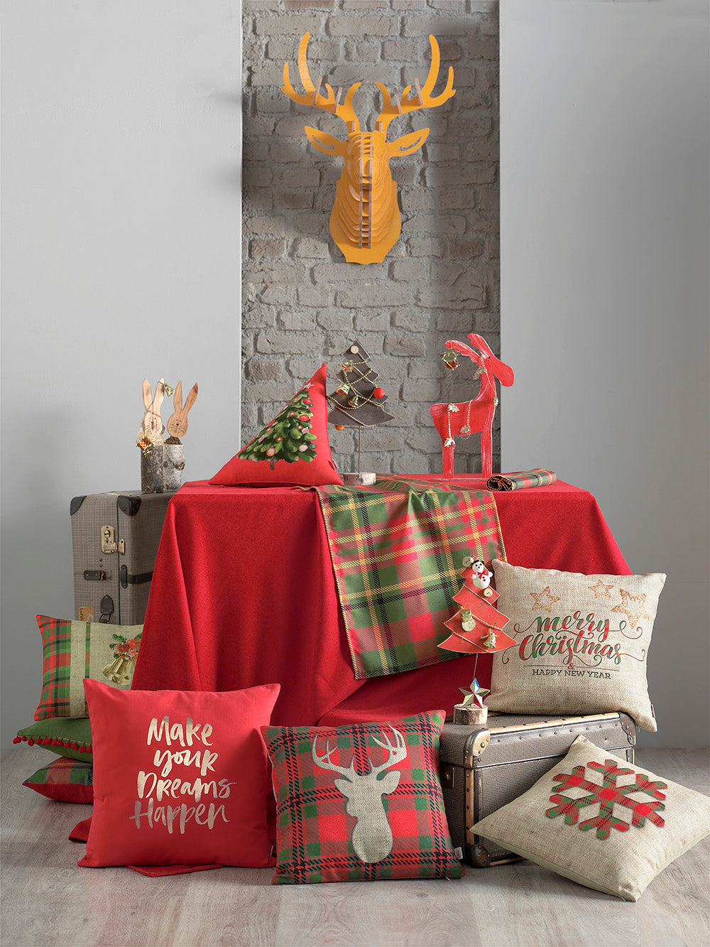 Merry Christmas Solid Red Decorative Tablecloth