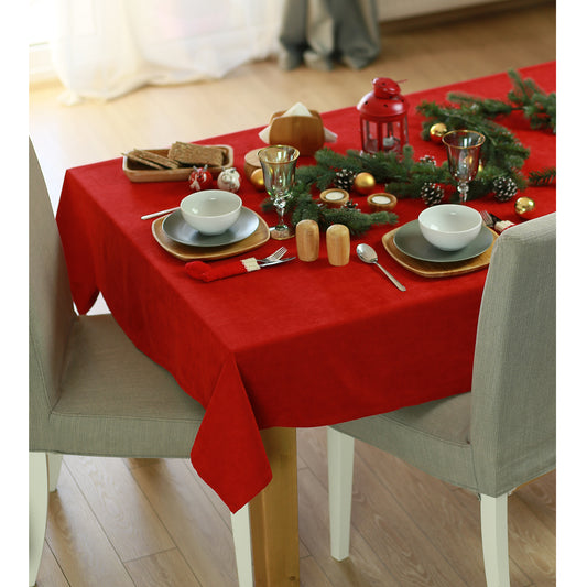 Merry Christmas Solid Red Decorative Tablecloth