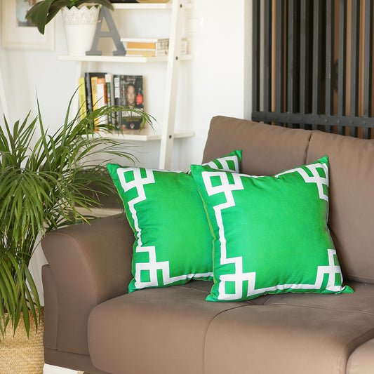 Geometric Green&White Square Throw Pillow Cover (Set of 2)