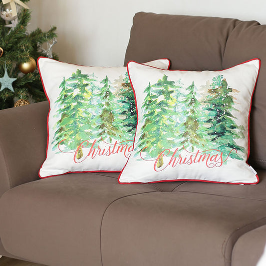 Decorative Christmas Trees Throw Pillow Cover Set of 2 Square 18" x 18" White & Green for Couch, Bedding