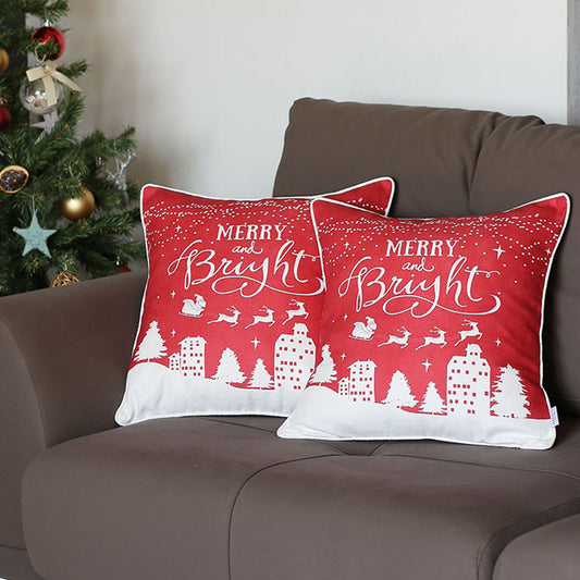 Decorative Christmas Night Throw Pillow Cover Set of 2 Square 18" x 18" Red & White for Couch, Bedding