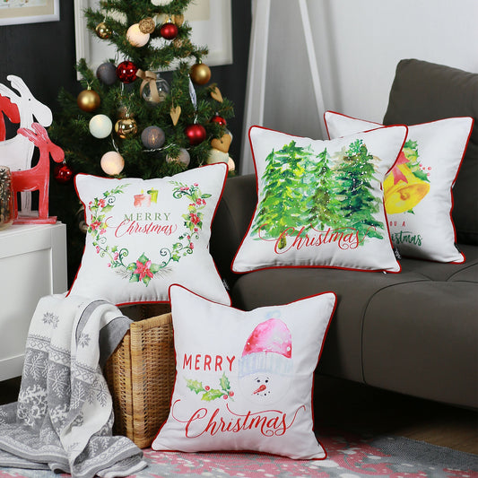 Christmas Themed Decorative Throw Pillow Set of 4 Square 18" x 18" Multi-Color for Couch, Bedding