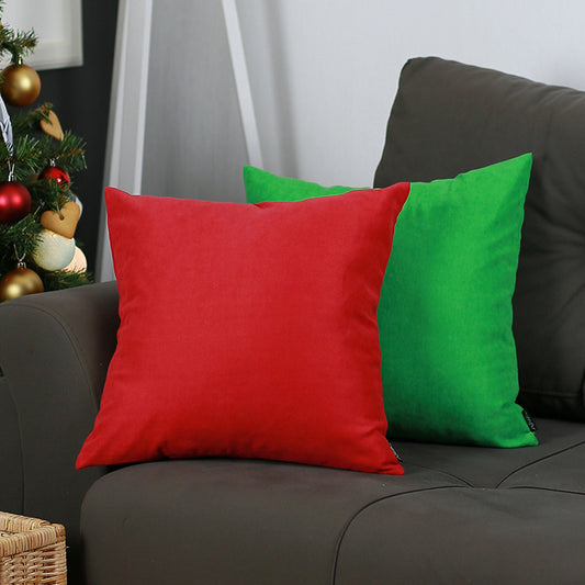Christmas Colors Solid Decorative Throw Pillow Set of 2 Square 18" x 18" Green & Red for Couch, Bedding