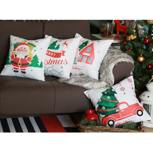 Christmas Themed Decorative Throw Pillow Set of 4 Square 18" x 18" Multi-Color for Couch, Bedding