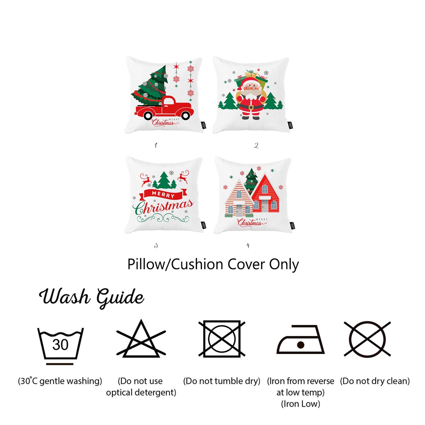 Decorative Christmas Themed Throw Pillow Cover Set of 4 Square 18" x 18" Multi-Color for Couch, Bedding