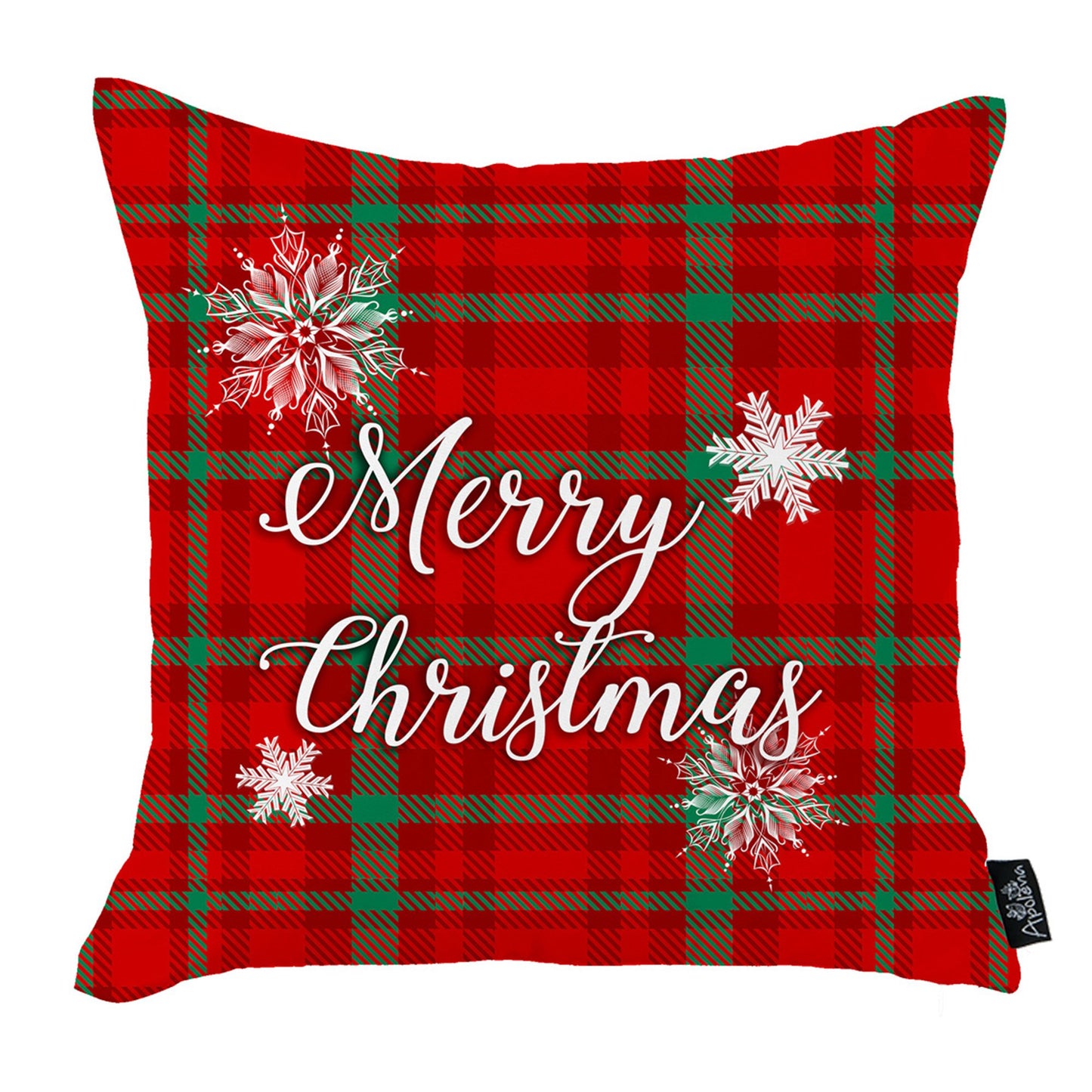 Decorative Christmas Themed Throw Pillow Cover Set of 4 Square 18" x 18" White & Red for Couch, Bedding