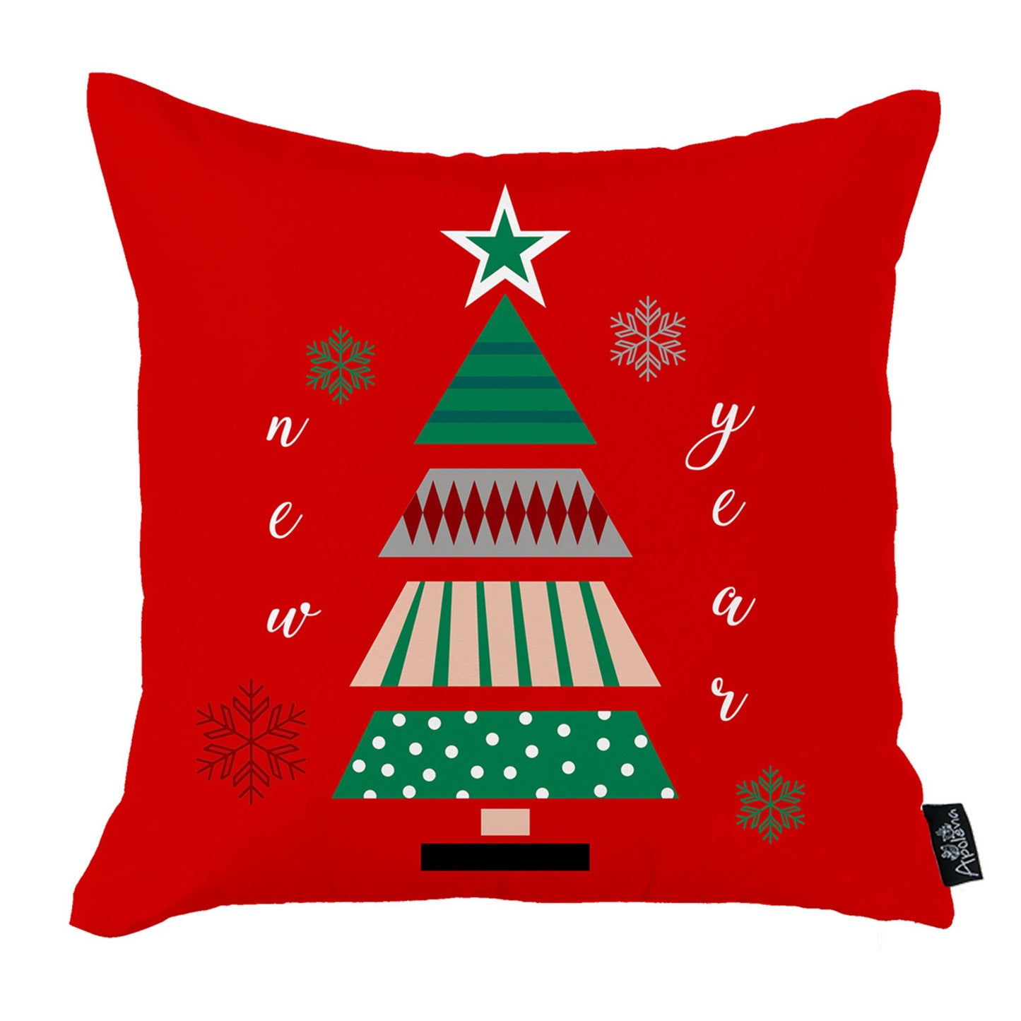 Decorative Christmas Themed Throw Pillow Cover Set of 4 Square 18" x 18" White & Red for Couch, Bedding