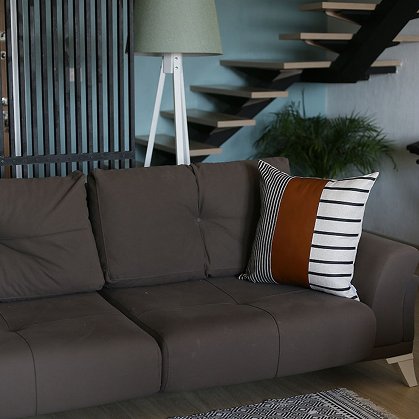 Bohemian Mixed Set of 2 Vegan Faux Leather Brown Geometric Throw Pillow Cover for Couch, Bedding
