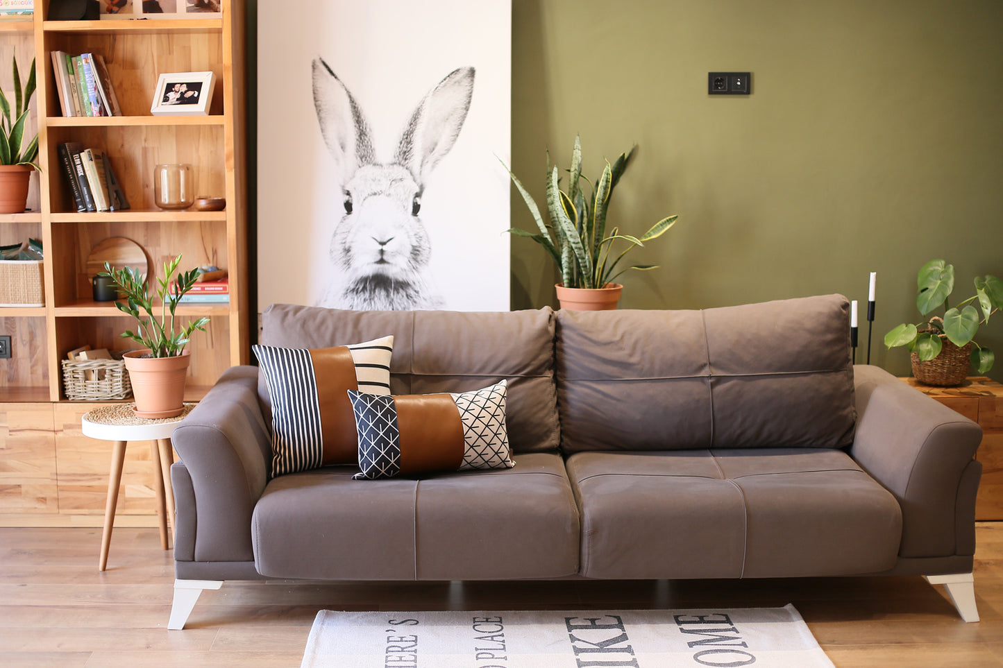 Bohemian Mixed Set of 2 Vegan Faux Leather Brown Geometric Throw Pillow Cover for Couch, Bedding
