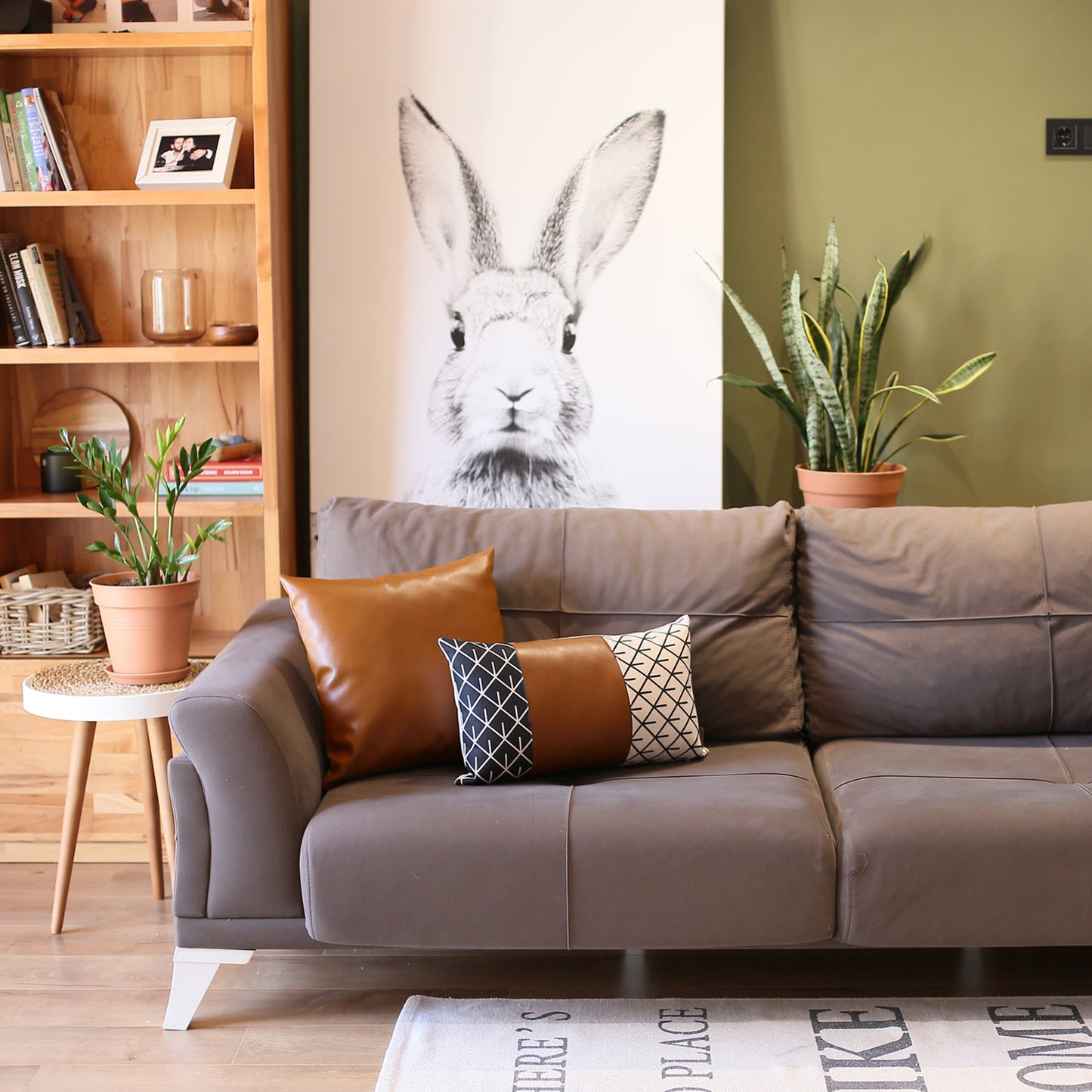 Bohemian Mixed Set of 2 Vegan Faux Leather Brown Geometric Throw Pillow Cover for Couch, Bedding
